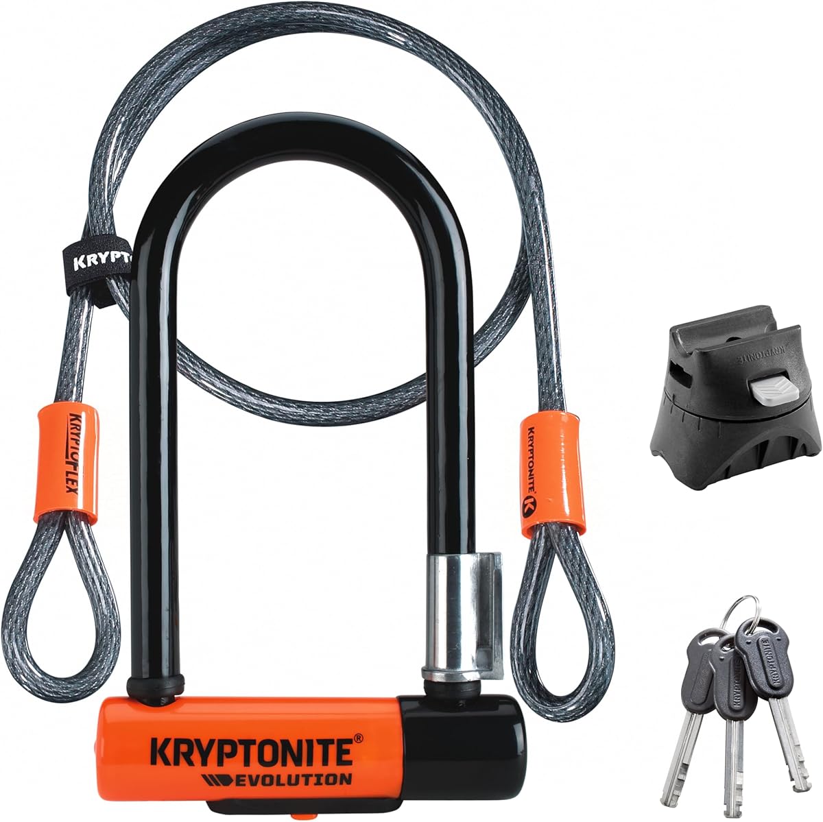 Ver especificaciones técnicas y precio actualizado de Kryptonite Evolution Mini 7 con 4' cable de lazo U-Lock Kripto Flex doble Fotografía técnica oficial de Kryptonite Evolution Mini 7 con 4' cable de lazo U-Lock Kripto Flex doble - Vista frontal con fondo blanco