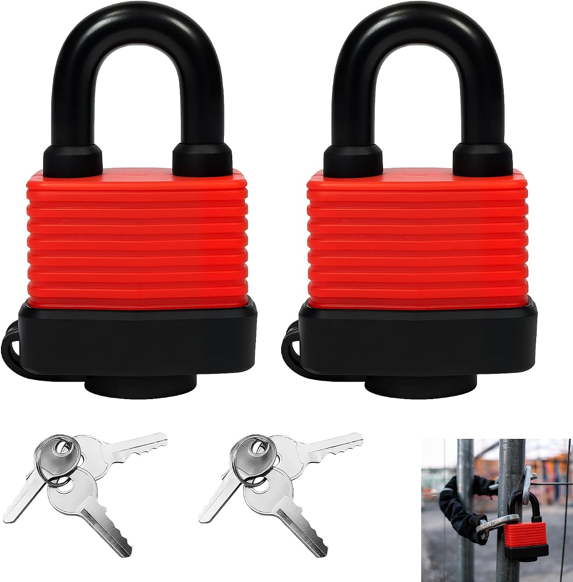 Ver especificaciones técnicas y precio actualizado de 2 Unidades Candado Impermeable, Candado Resistente Acero Laminado Agua con Llave Exterior Pack Fotografía técnica oficial de 2 Unidades Candado Impermeable, Candado Resistente Acero Laminado Agua con Llave Exterior Pack - Vista frontal con fondo blanco