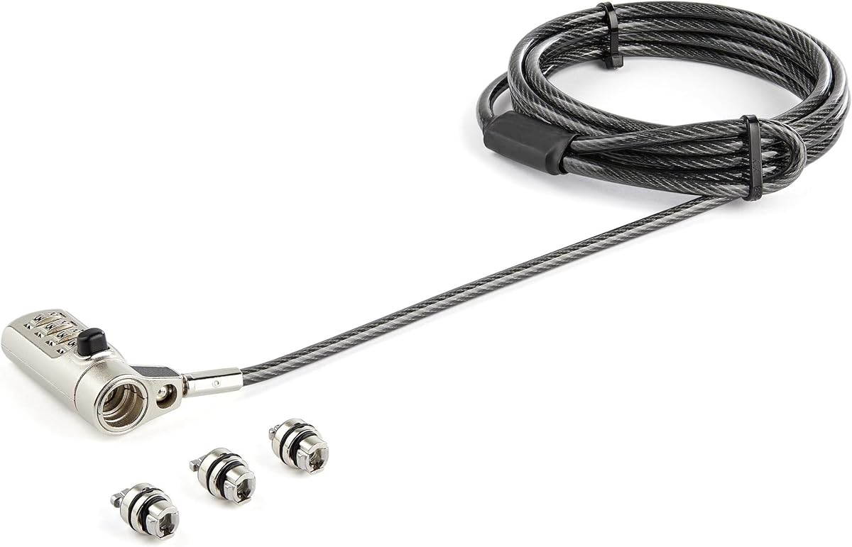 Fotografía técnica oficial de StarTech Cable Universal 3 en 1 de 2m, Combinación de 4 Dígitos, Antirrobo - Vista frontal con fondo blanco