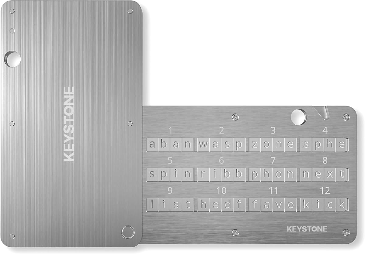 Ver especificaciones técnicas y precio actualizado de KEYSTONE Crypto Seed Storage, Crypto Capsule Metal Wallet, Cold Storage Backup, 24 Words Fotografía técnica oficial de KEYSTONE Crypto Seed Storage, Crypto Capsule Metal Wallet, Cold Storage Backup, 24 Words - Vista frontal con fondo blanco