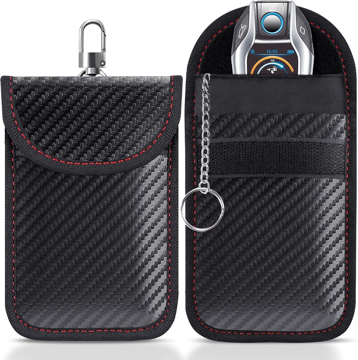 Fotografía técnica oficial de lanpard 2PCS Bolsa Faraday para Llaves de Coche Funda de Seguridad Bloqueo - Vista frontal con fondo blanco