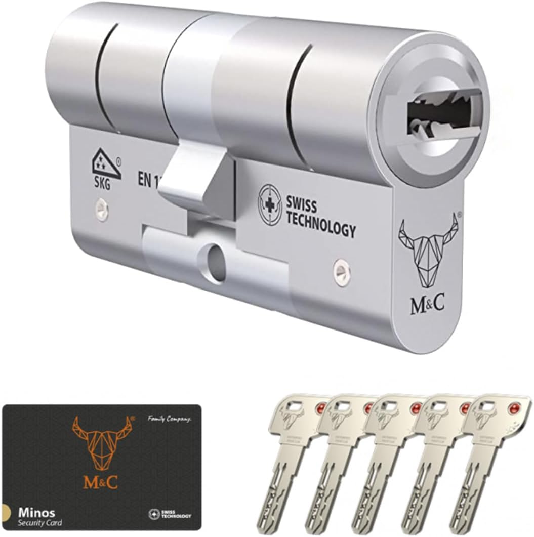Ver especificaciones técnicas y precio actualizado de M&C Minos Bombín Cerradura Alta Seguridad Anti Topolino Leva Larga Doble Embrague Máxima Fotografía técnica oficial de M&C Minos Bombín Cerradura Alta Seguridad Anti Topolino Leva Larga Doble Embrague Máxima - Vista frontal con fondo blanco