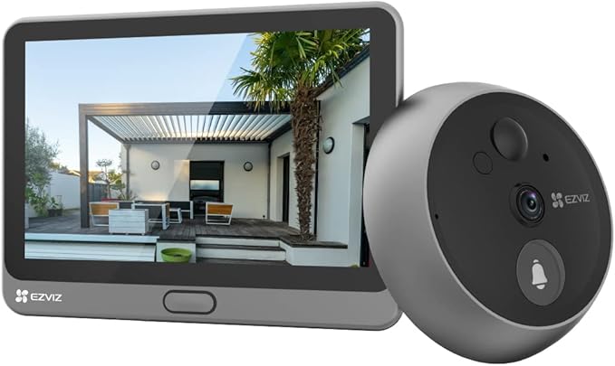 Ver especificaciones técnicas y precio actualizado de EZVIZ CP4 Mirilla Digital WiFi con Pantalla Táctil 4.3" y Batería de 4600 mAh Fotografía técnica oficial de EZVIZ CP4 Mirilla Digital WiFi con Pantalla Táctil 4.3" y Batería de 4600 mAh - Vista frontal con fondo blanco