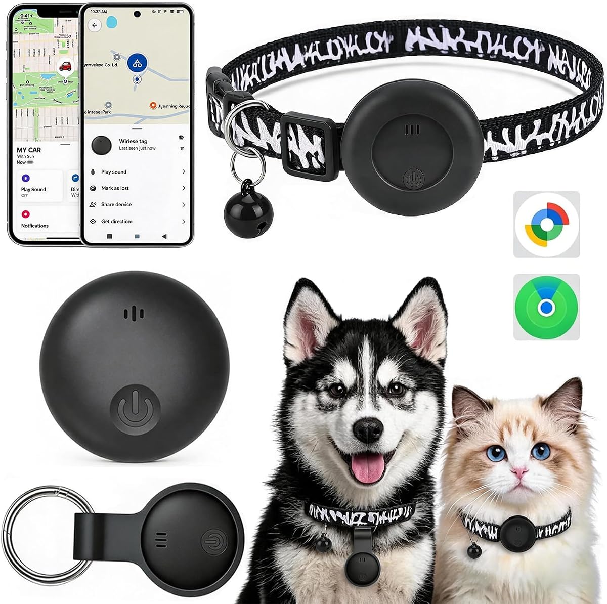 Fotografía técnica oficial de Localizador GPS Perros & Gatos Compatible con iOS y Android, GPS Perros GPS - Vista frontal con fondo blanco