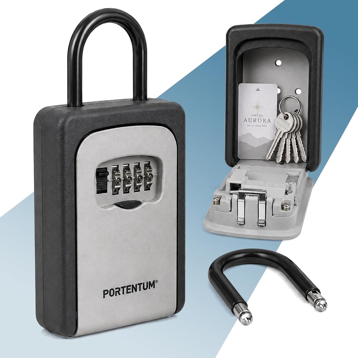 Ver especificaciones técnicas y precio actualizado de PORTENTUM Cajetin llaves con codigo con arco 4 dígitos – Caja guardallaves Fotografía técnica oficial de PORTENTUM Cajetin llaves con codigo con arco 4 dígitos – Caja guardallaves - Vista frontal con fondo blanco