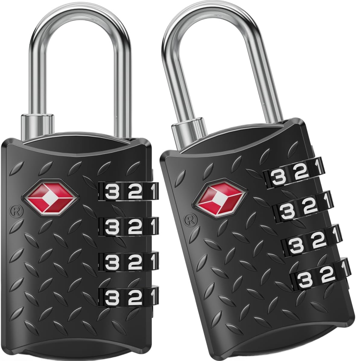 Fotografía técnica oficial de NOVLOCK Candado TSA de combinación de 4 cifras para viaje – superficie estriada - Vista frontal con fondo blanco
