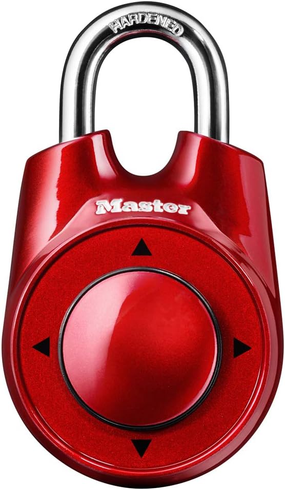 Fotografía técnica oficial de Master Lock One Speed Dial Candado Direccional por Movimientos para Escape Rooms - Vista frontal con fondo blanco