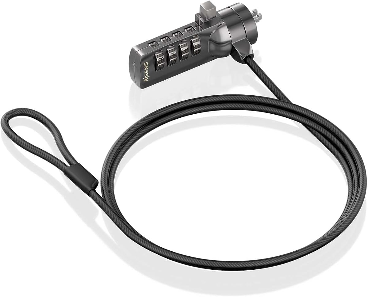 Fotografía técnica oficial de AISENS - ASLK-D40N03-BK - Cable de Seguridad con Cerradura de Combinacion para Ordenador - Vista frontal con fondo blanco