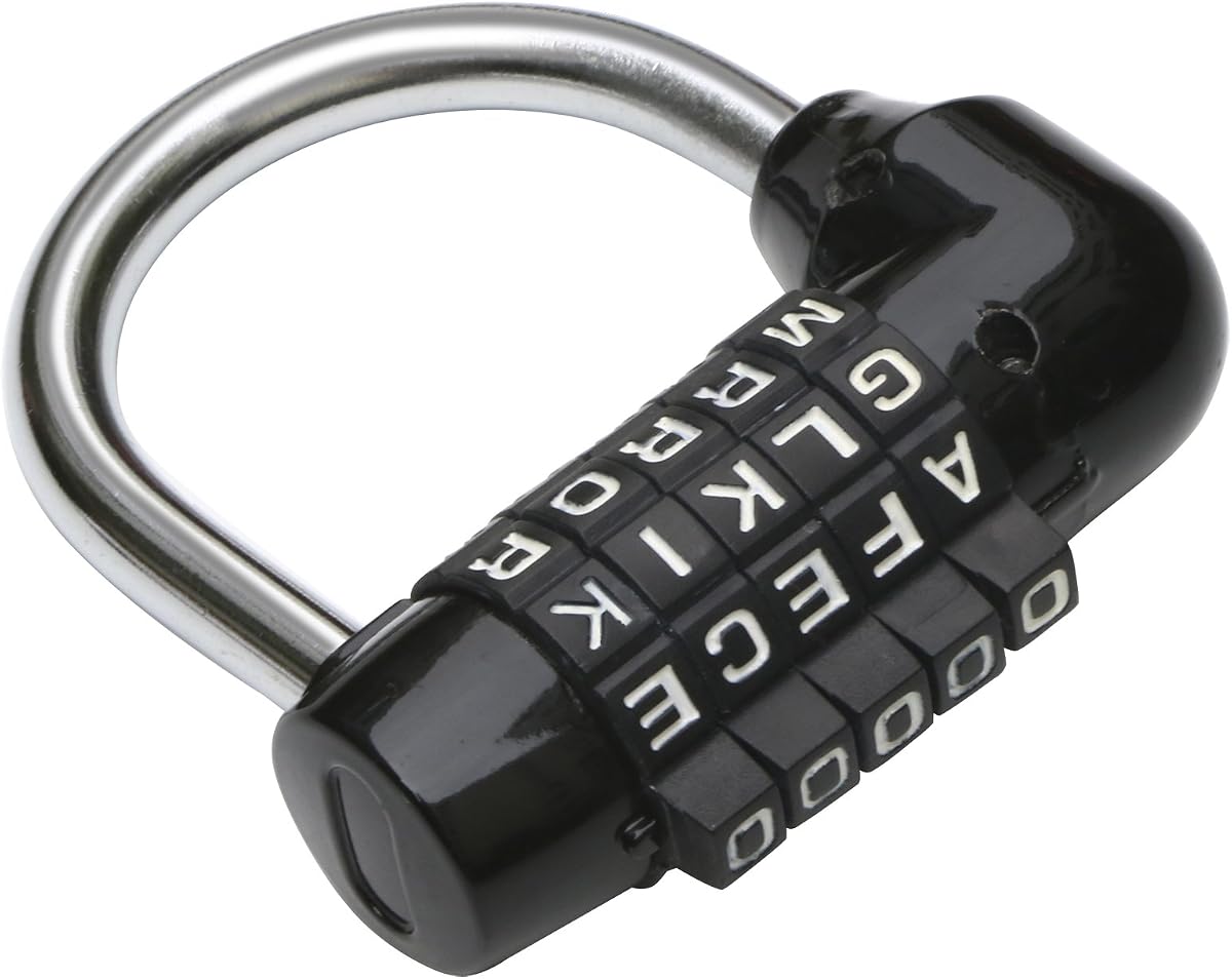 Fotografía técnica oficial de TRIXES Candado Combinación 5 Letras – Seguridad Sin Llave | Reiniciable, uso - Vista frontal con fondo blanco