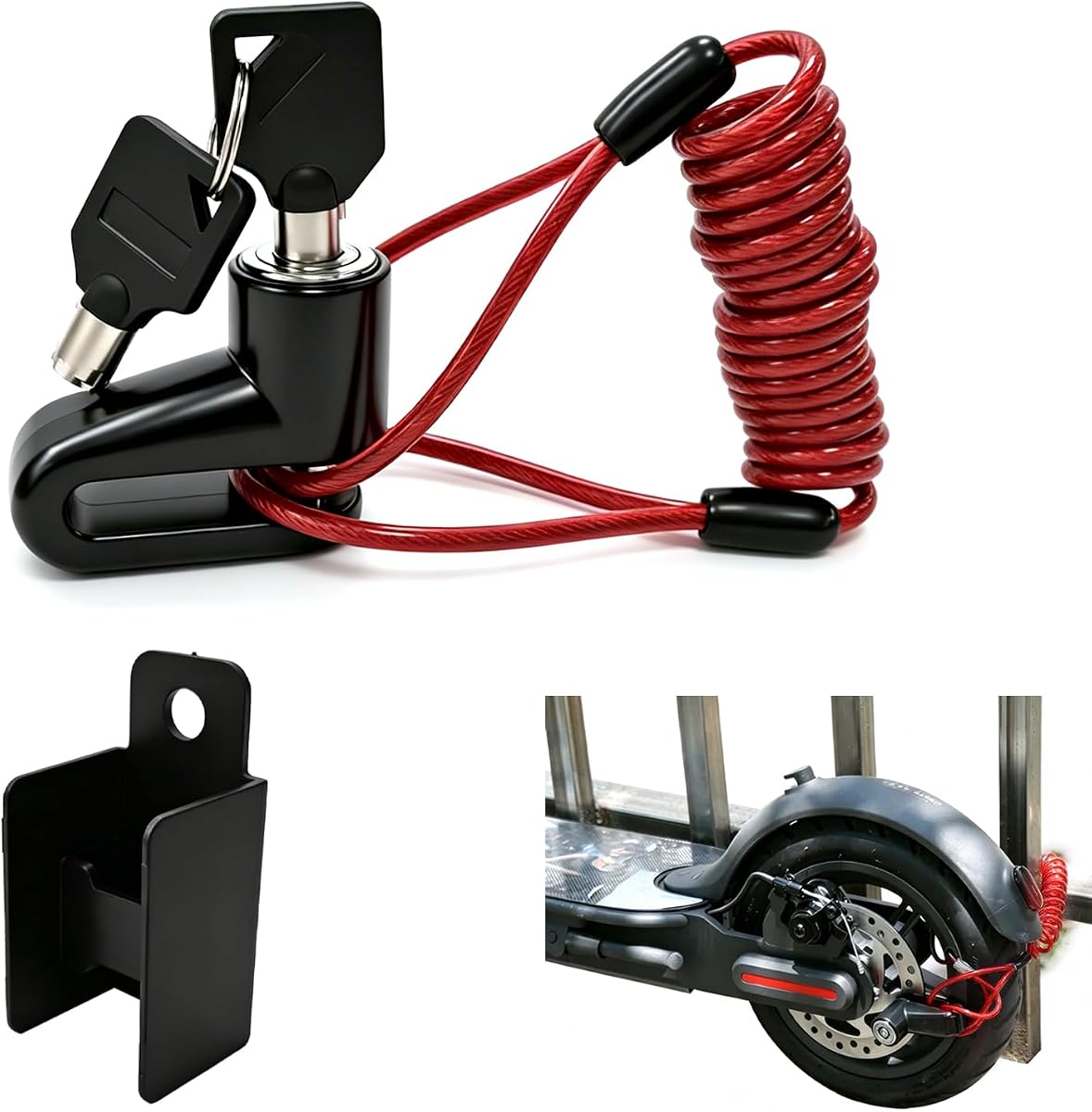 Fotografía técnica oficial de Wsdcam Alarma Antirrobo Inalámbrica para Patinete y Bicicleta (113 dB con Sensor y Mando) - Vista frontal con fondo blanco