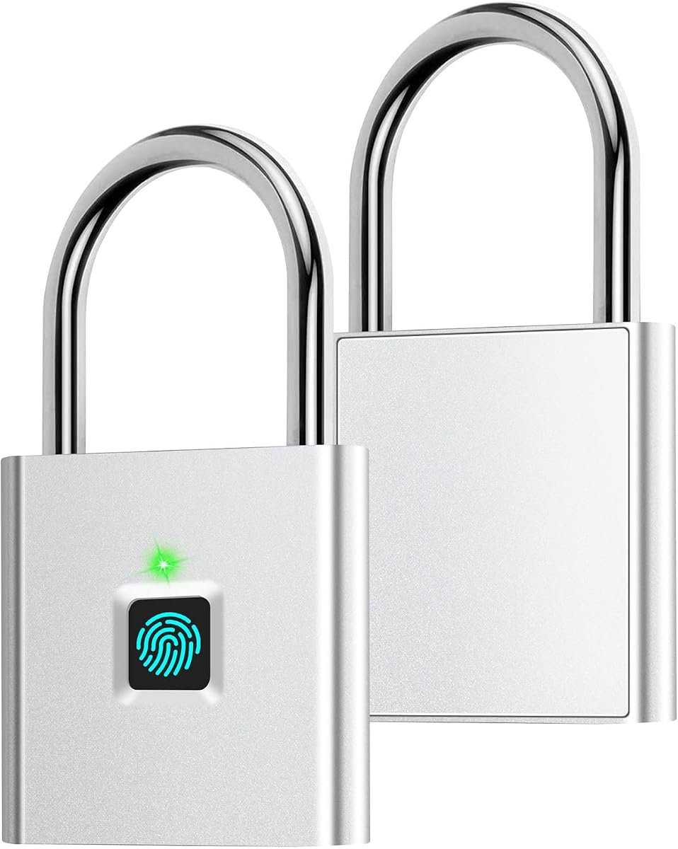 Fotografía técnica oficial de Candado de huellas dactilares, AICase Bluetooth Cerradura APP Desbloqueo, candado inteligente, bloqueo biométrico - Vista frontal con fondo blanco