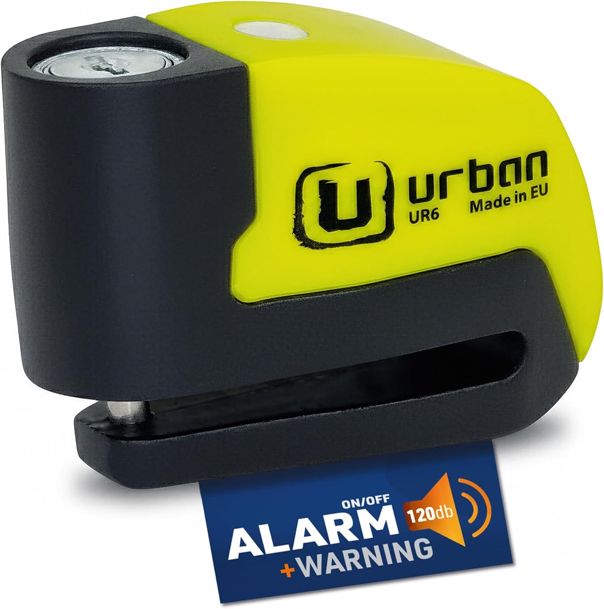 Ver especificaciones técnicas y precio actualizado de URBAN UR6 Candado Moto con Alarma Inteligente | Antirrobo Disco Más Eficaz Fotografía técnica oficial de URBAN UR6 Candado Moto con Alarma Inteligente | Antirrobo Disco Más Eficaz - Vista frontal con fondo blanco