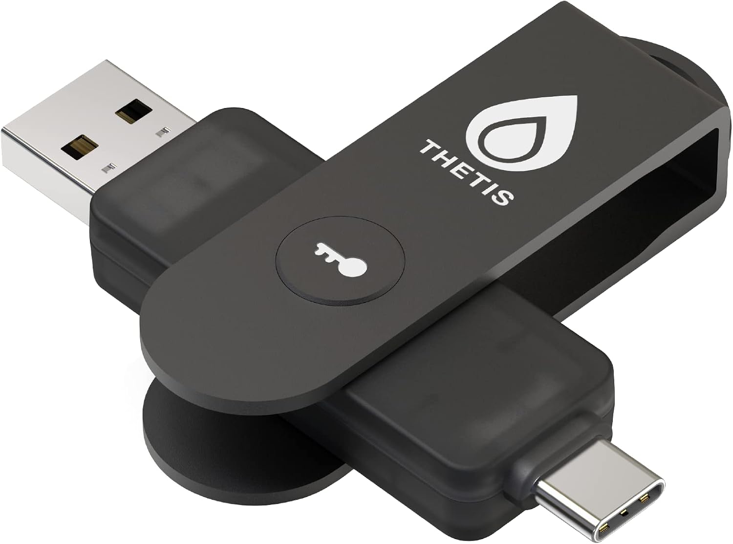 Ver especificaciones técnicas y precio actualizado de Thetis Pro FIDO2 Llave de Seguridad (Triple Conectividad: USB-A, USB-C y NFC) Fotografía técnica oficial de Thetis Pro FIDO2 Llave de Seguridad (Triple Conectividad: USB-A, USB-C y NFC) - Vista frontal con fondo blanco