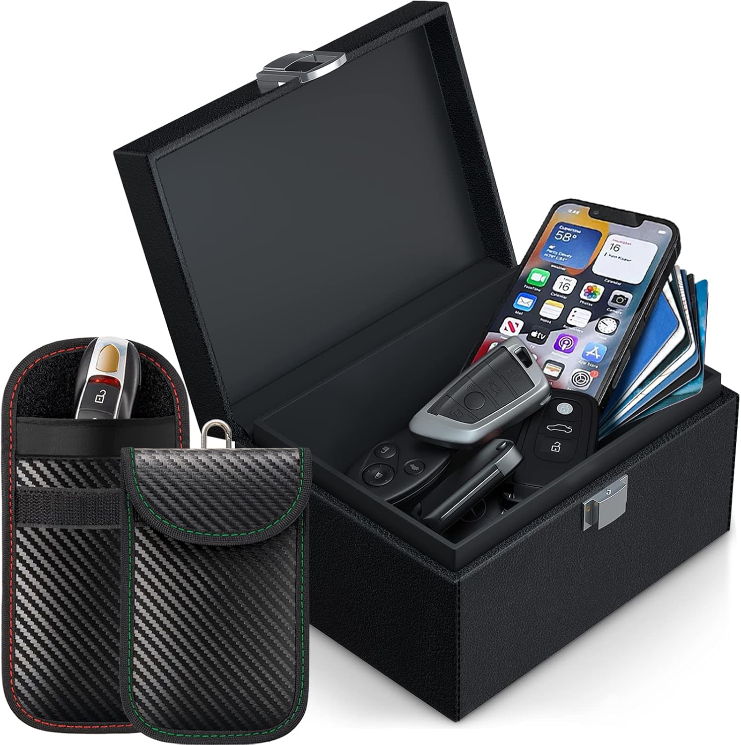 Ver especificaciones técnicas y precio actualizado de Todoxi Caja Faraday Antirrobo para Llaves de Coche con Doble Blindaje RFID y Bloqueo de Señal Fotografía técnica oficial de Todoxi Caja Faraday Antirrobo para Llaves de Coche con Doble Blindaje RFID y Bloqueo de Señal - Vista frontal con fondo blanco