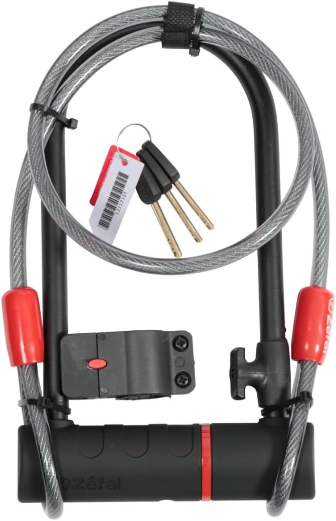 Fotografía técnica oficial de ZEFAL K-Traz U17 Cable - Candado para Bicicleta en U con Llave + - Vista frontal con fondo blanco