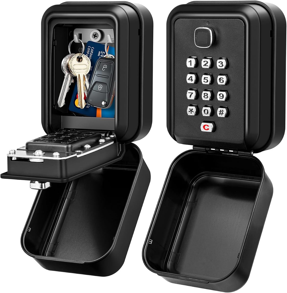 Fotografía técnica oficial de Grande Caja de Seguridad para Llaves con Codigo, Exterior Impermeable Caja Guarda Llaves - Vista frontal con fondo blanco
