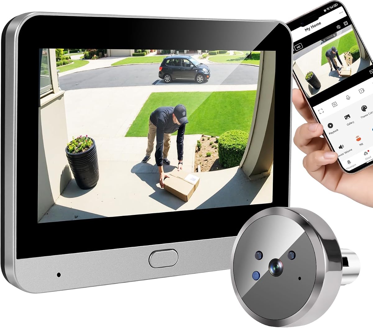 Ver especificaciones técnicas y precio actualizado de Detección por Radar, Mirilla Digital Inteligente para Puerta con Cámara 2K Gran Angular Fotografía técnica oficial de Detección por Radar, Mirilla Digital Inteligente para Puerta con Cámara 2K Gran Angular - Vista frontal con fondo blanco